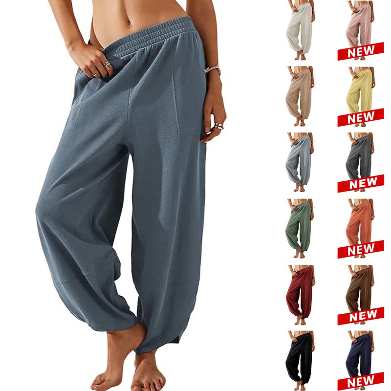 UANEO SummerVibes Women's Baggy Wideleg Pants Casual Elastic Waisted Palazzo Harem Pants with Pockets