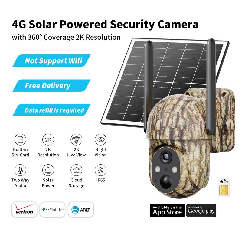 [Summervibes] 4G LTE Wireless Solar Powered Security Camera CB114S – 2K HD Live View 360° Coverage, No WiFi, Remote APP Controlled, WaterProof, Motion Activated, Night Vision, Outdoor, Data refill is required for Unlimited 4G data usage summerwins