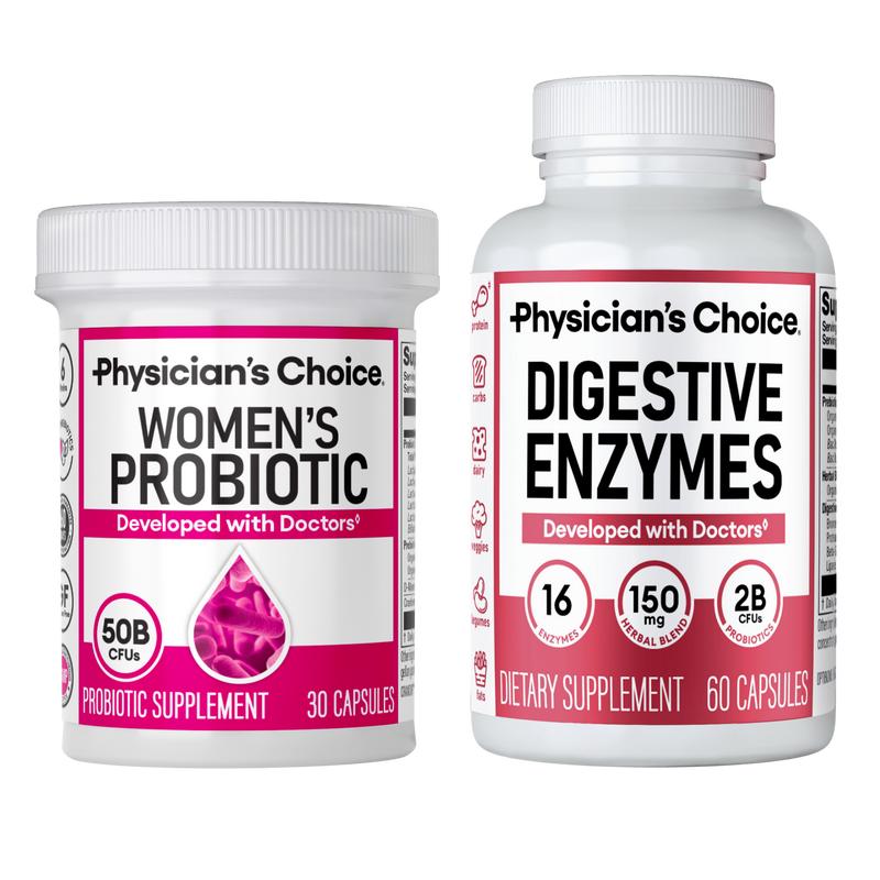 Physician's Choice Inner Harmony Duo: Daily Digestion, Bloating, Immune & Urinary Tract Support for Women with Women's Probiotic + Digestive Enzymes
