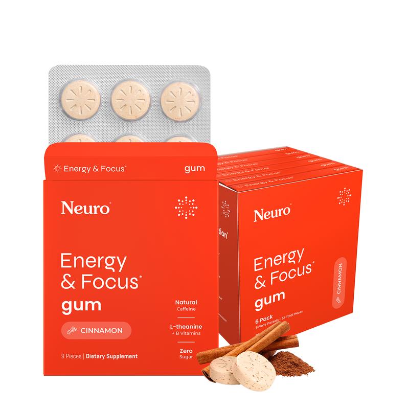 Neuro Cinnamon Energy & Focus Gum - Sugar Free with Natural Caffeine, L-theanine, Vitamin B12 & Vitamin B6