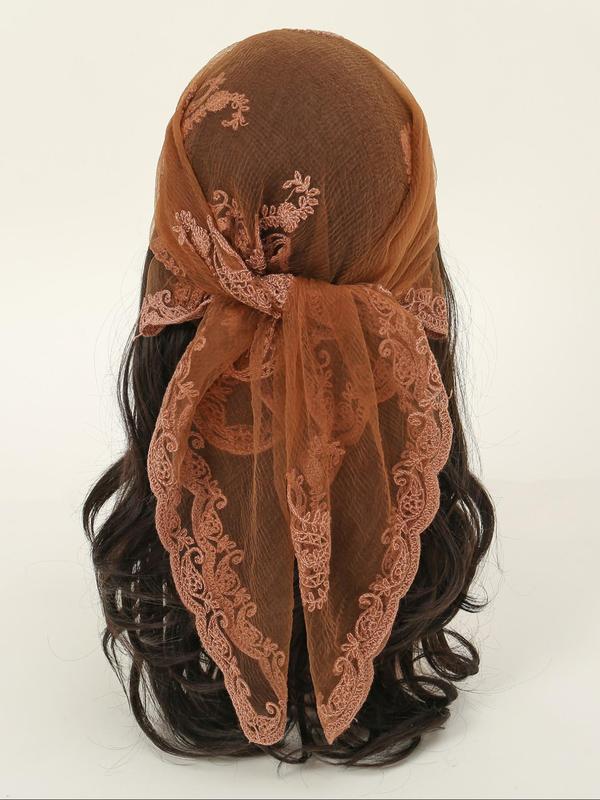 Women's Floral Embroidered Lace Square Scarf, Head Wrap, Versatile Headscarf, Shawl Wrap, Fashionable Elegant Multifunctional Scarf For Daily Wear, Casual Versatile Scarf For Women