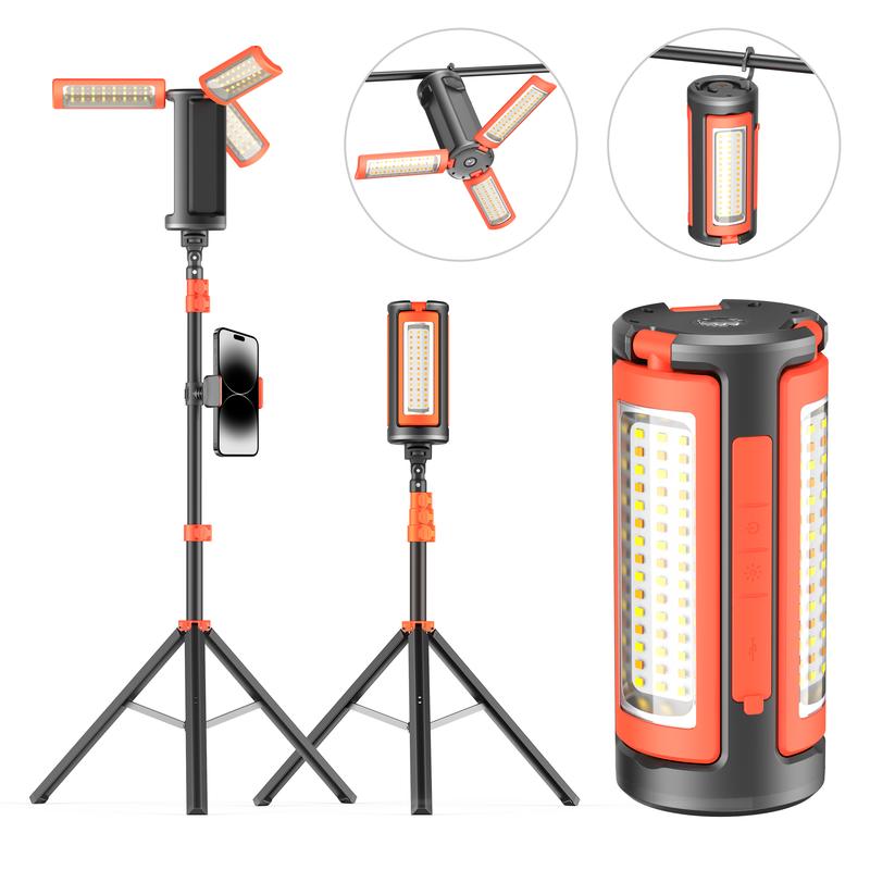 3-Head LED Camping Light - 10000mAh Power Bank, 67" Adjustable Detachable Tripod Stand, High Power Flashlights, Rechargeable Portable Work Light, Tools and Gadgets, Tech Gadgets, Father's Day Gifts, Gifts for Him, Emergency Use