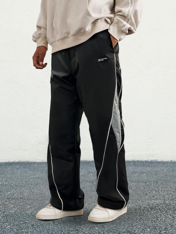Black Athletic sga interview outfit Unisex Patchwork Straight Leg Sport Pants, Casual Sports Pants, Quick-Dry Casual Trousers, Loose Fit Wide Leg Long Pants, Drawstring Waist, All Seasons, Athleisure Style, Athletic Bottoms, Workout Clothes