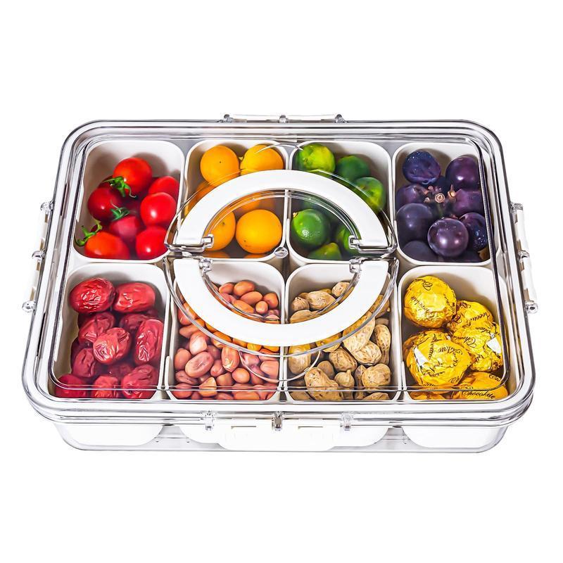 Divided Serving Tray with Lid and Handle, 1/2 Counts Multi-grid Clear Food Storage Box, Snack Box, Snack Storage Organizer, Lunch Box, Kitchen Accessories, Sweets Kitchen Gadgets [Not Dishwasher Safe], 2024 Kitchen Gadgets