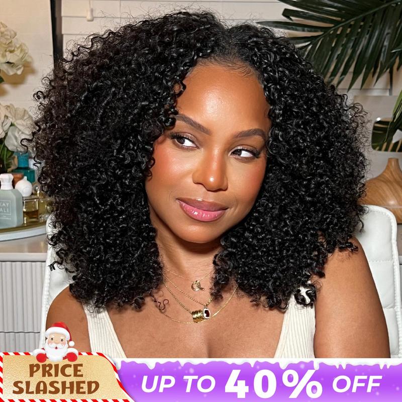 OQ HAIR Afro Curly V Part Wig 180% 250% Density No Leave Out Thin Part Human Hair Wigs 0 Skill Needed Glueless Wig Beginner Friendly #TikTokShopBlackFriday