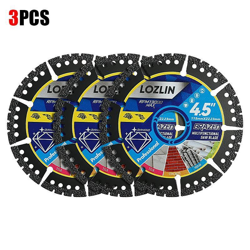 LOZLIN 4.5" 1PCS/3PCS Multi-Material Cutting Blades - Dry Cut Metal,  Tile, Stone & Plastic - Angle Grinder Saw Blades for Cast Iron & Marble (115mm) Tool Accessories summervibes outdoorfun
