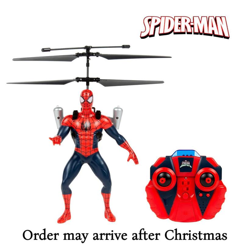 World Tech Toys Marvel Spider-Man IR RC Flying Figure – Jetpack Helicopter with LED Lights & Action Phrases, rc airplane for kids, summer outdoor toys