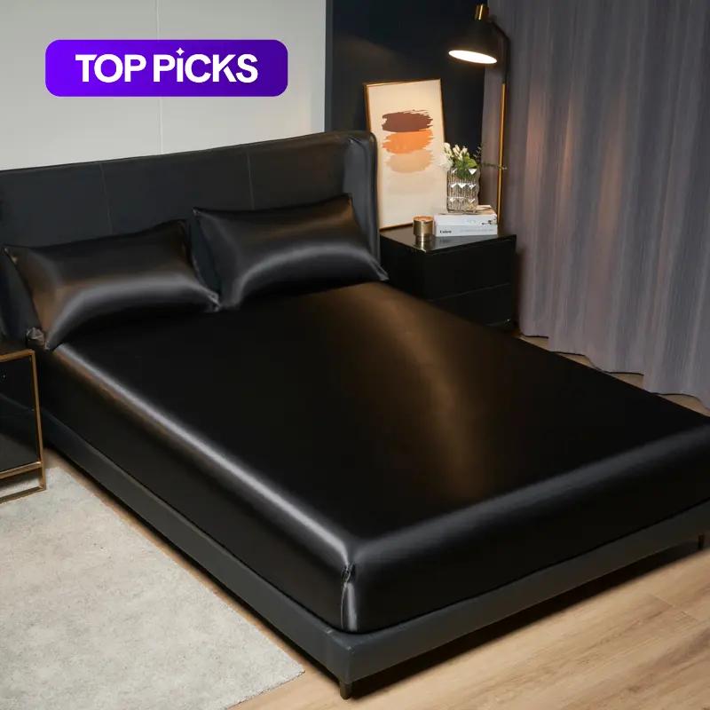 Solid Color Satin Fitted Sheet Set without Filling, Silky Fitted Sheet, Satin Bed Sheets, Soft and Comfortable Bedding with 1 or 2 Pillowcases, Bedding Supplies for Home Bedroom and Hotel