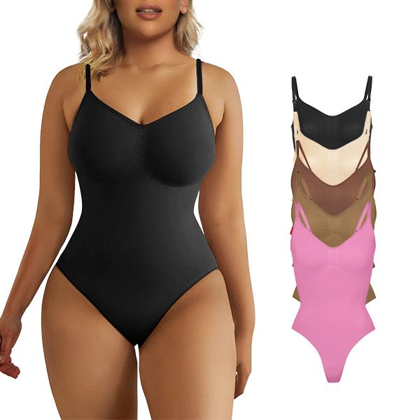 SHAPERX Seamless Bodysuit Tummy Control Shapewear Thong Style Women's Shaping Snatched Body Suit Womenswear Tops Comfort Moderate Support Comfortable Fit