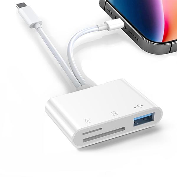 5 in 1 SD Card Reader for iPhone,iPad,Android – Dual USB C & Lightning Adapter, Supports SD/MicroSD/USB 3.0, Fast Transfer, Plug & Play, No App Needed