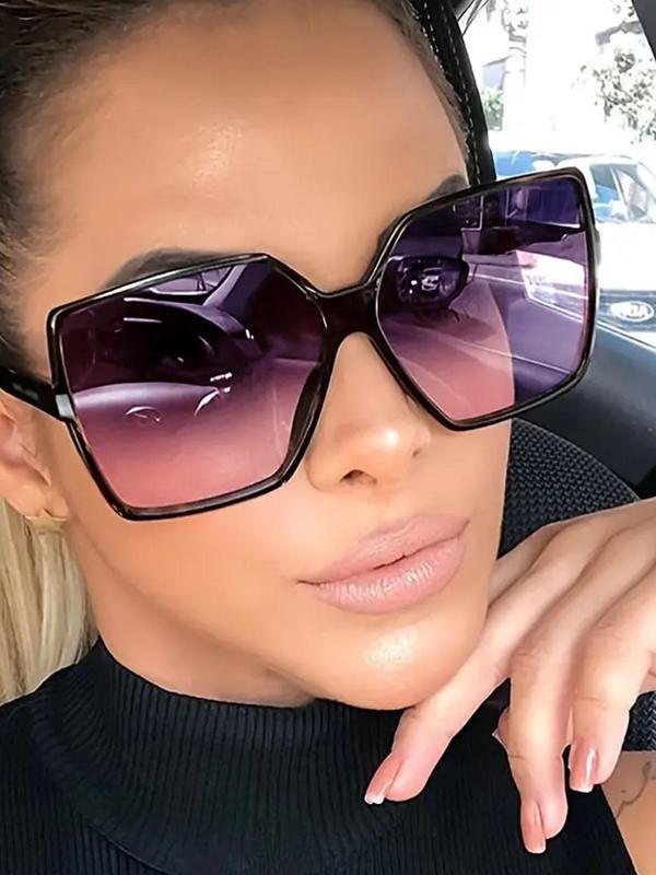 Casual Stylish Geometric Large-frame Gradient Decorative Eyeglasses, Perfect for Men and Women, Suitable for Summer Travel and Photography