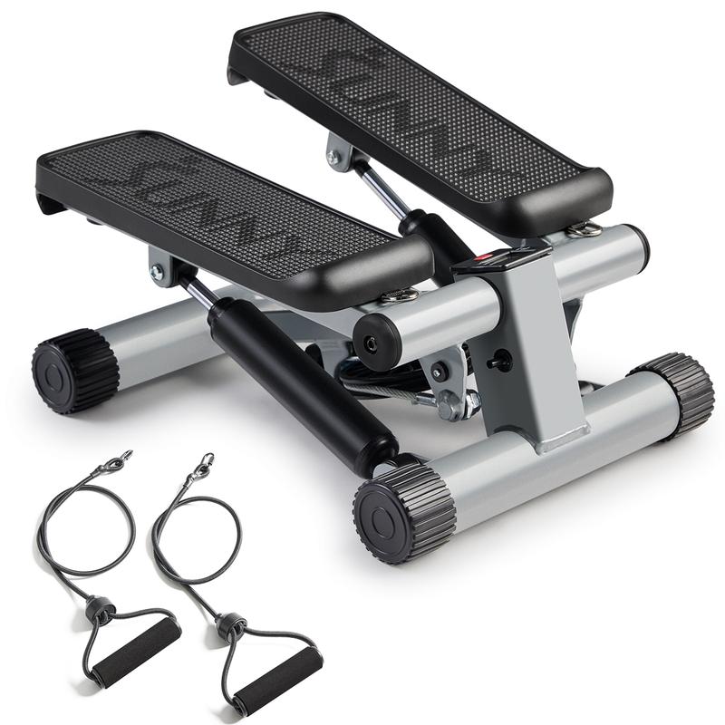 SUNNY Original Mini Stepper with Resistance Bands Whole Body Workout Home Gym Fitness Equipment Quiet Hydraulic Drive Compact Cardio Exercise Machine for Legs Glutes Core and Upper Body 300 lbs Capacity