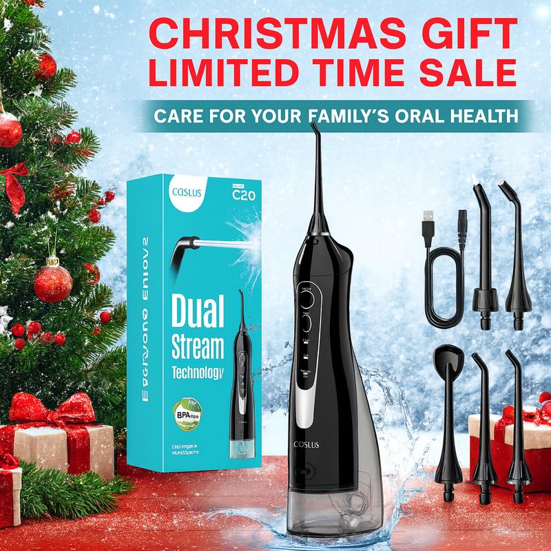 COSLUS CX20 Water Flosser For Teeth Cleane: Portable Cordless Oral Irrigator 300ML, 5 Nozzle,Multimodes, Rechargeable,IPX7 Waterproof for whitening tablets,Tongue Scraper Water Flosser For Braces,water flosser for tonsil stones/tartar, Oral Plaque Remover