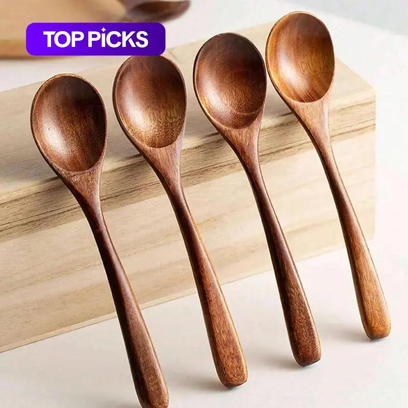 Natural Wooden Spoon Set, 4/6 Counts Durable Eco‑Friendly Long-Handle Cooking Spoons in Multiple Sizes for Kitchen Cooking, Baking and Serving Kitchen Utensils Tool Wooden Cooking Tools #GLOBAL PICKS