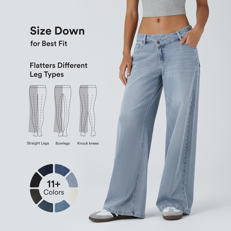 Halara Flex Asymmetric Low Rise Zipper Pockets Baggy Wide Leg Washed Casual Jeans #SwimWeek