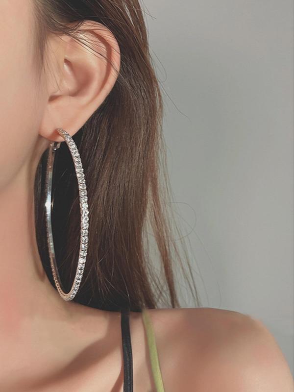 1 Pair Women's Elegant Rhinestone Decorated Hoop Earrings, Casual Trendy Hoop Earrings, Fashionable Jewelry for Party & Daily Decoration, Fashionable Jewelry Accessories