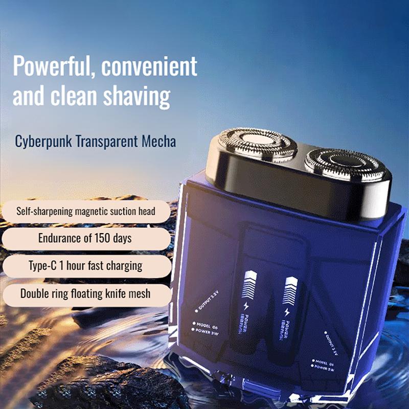 Portable Transparent Razor Double Engine Mecha Small Electric Razor Set with Multifunctional Shaving Head & Smoothshave Blade