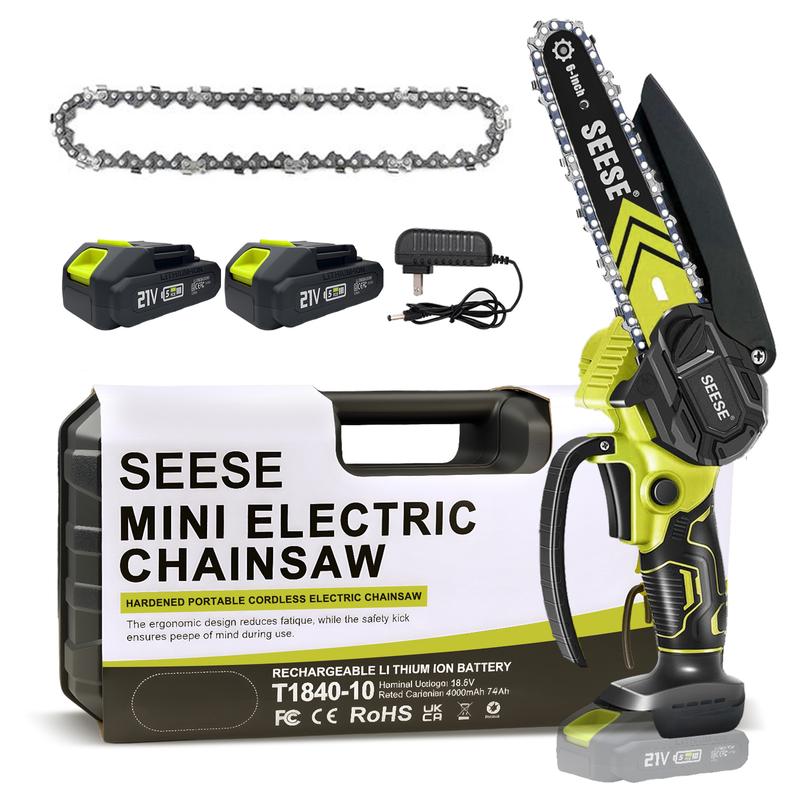 【FathersDayGift】SEESE Brushless Mini ChainSaw Oil System- Portable Electric Cordless Saw for Wood Cutting, Batteries (2000mAh) ,Pruning, Gardening, Camping - Suitable for Seniors, Women Holiday gifts