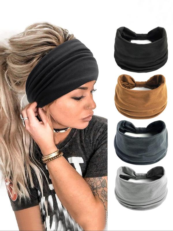 Summer Women's Simple Plain Color Elastic Hair Band for Women & Girls, Minimalist Boho Headwear Suitable for Thick Hair, Fashion Hair Accessories for Party, Headbands on forehead, Headband Set
