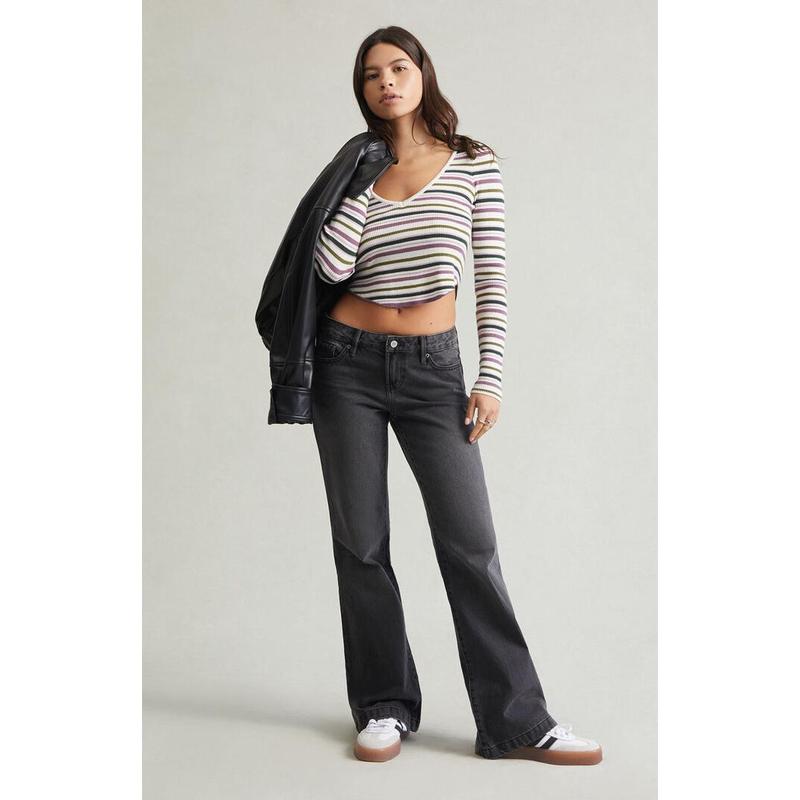 Pacsun Women's Jade Low Rise Button Pocket Bootcut Jeans Faded Black