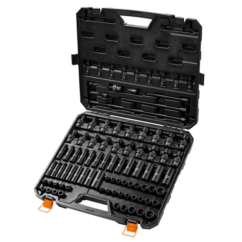 VEVOR Drive Impact Socket Set, Summervibes,Summervibes, SAE 1/4"-3/4" and Metric 6-19mm, 6 Point Cr-Mo Alloy Steel for Auto Repair, Includes Extension Bars Universal Joint Adapter Lock Storage Case Tool Box