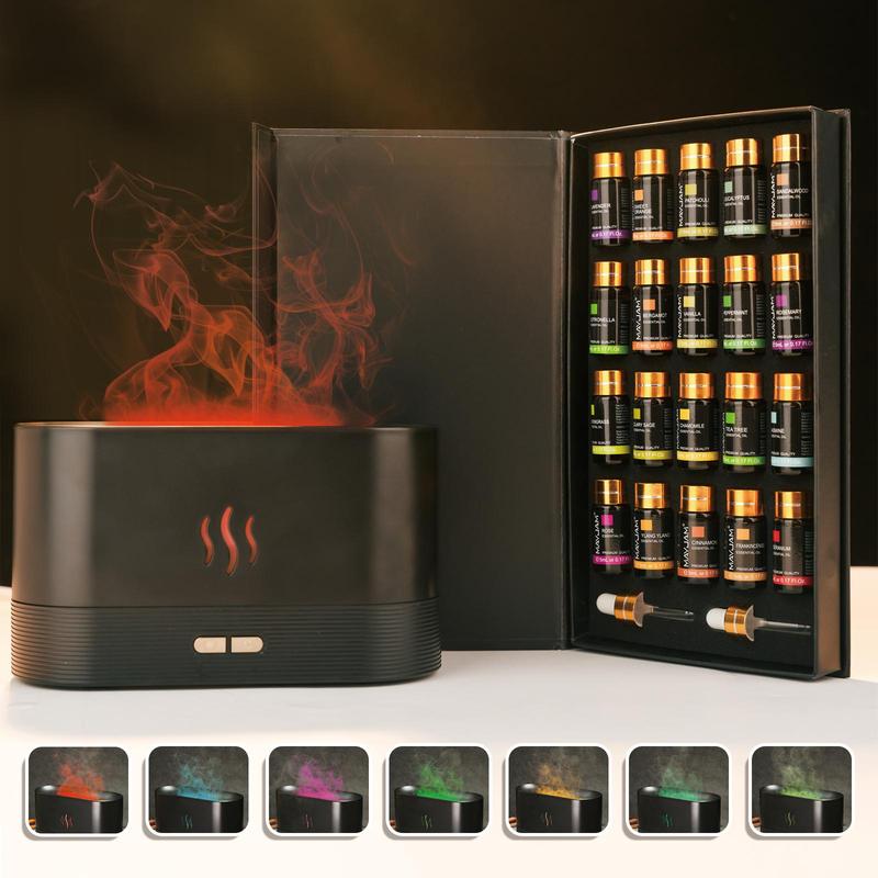 Colorful Flame Air Aroma Diffuser Humidifier with Essential Oils, Long-Lasting Scents, 7 Flame Colors Noiseless Essential Oil Diffuser for Home, Office, Yoga #GLOBAL PICKS