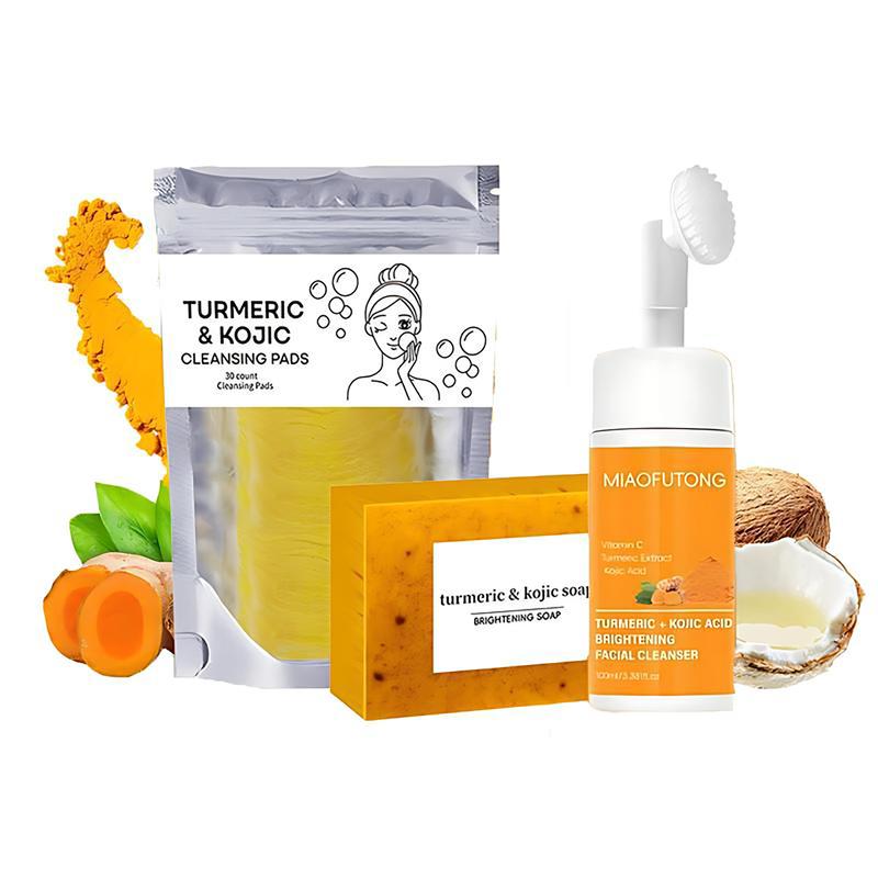 3 in 1 : Turmeric Cleansing Wash Set | Purchase Foam Cleanser 3.53 oz, Get Exfoliating Tablet 20 pcs  + Soap Bar 3.53 oz(3-in-1 Facial turmeric Skincare ） Exfoliate Gentle Pore Radiant Daily Evening