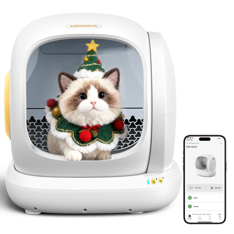 Meowant SC02 75L Large Automatic Smart Litter Box Enclosure - APP Control, Self-Cleaning, Odor Removal, Anti-Pinch Design, Easy Installation for Multiple Cats, Automatic Litter Box