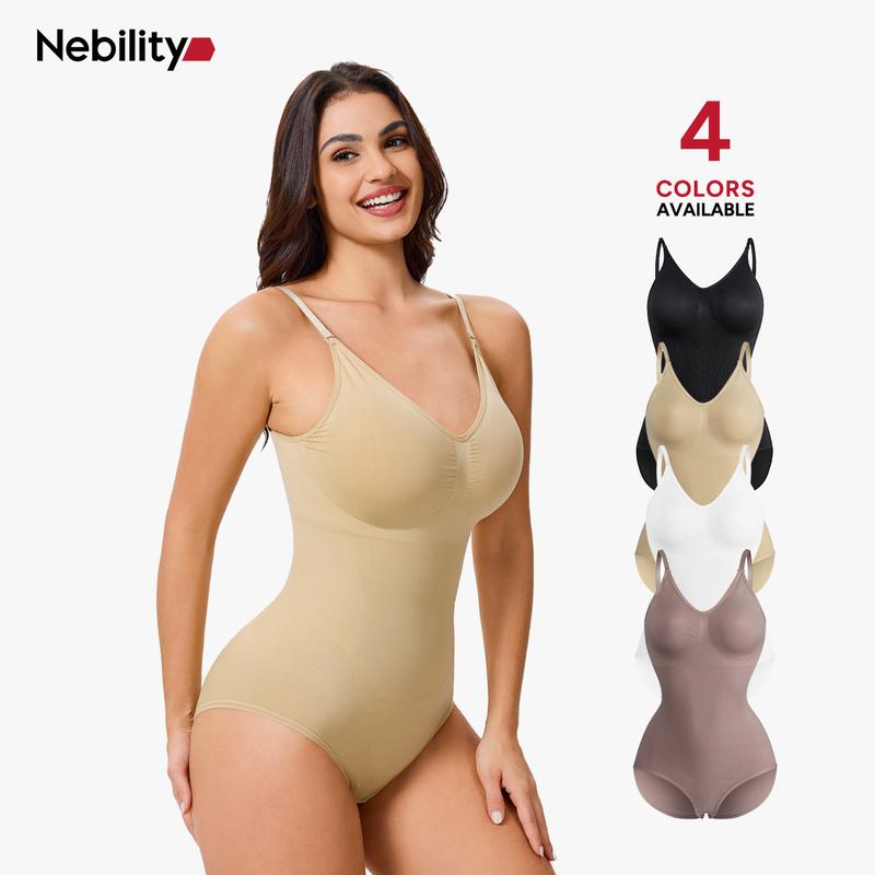[MAX] Nebility Women's Seamless Vneck Shapewear - Basic Comfortable Sleeveless Camisole, Stretchy Bodysuit with Gentle Tummy Support, Minimalist Womenswear Compression TikTokShopBlackFriday