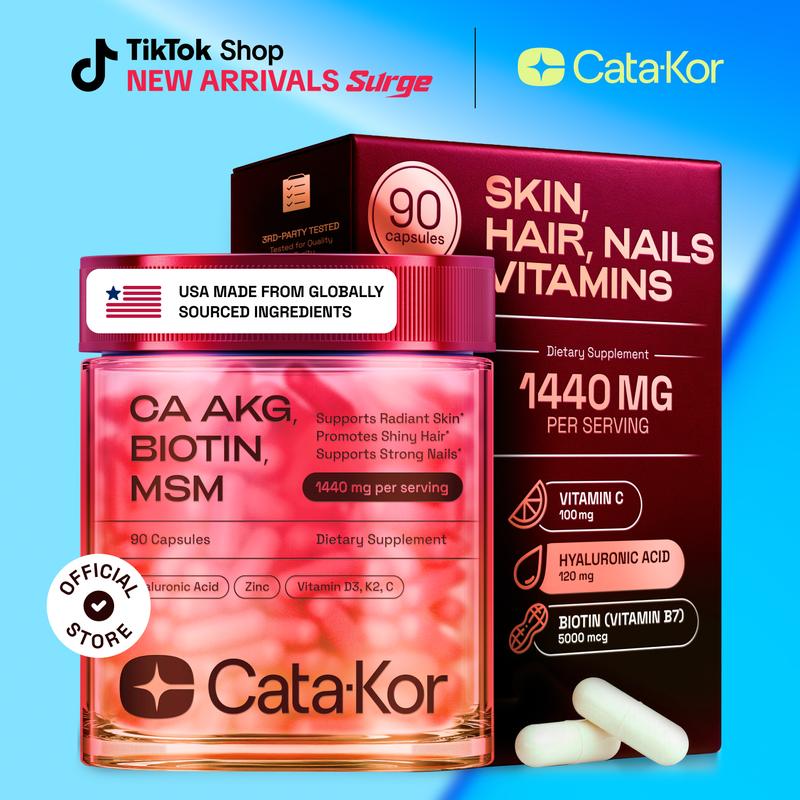 Cata-Kor Skin, Hair & Nails Supplement – Ca AKG | MSM | Hyaluronic Acid | Biotin – Supports Radiant Skin, Promotes Shiny Hair & Strong Nails – Beauty Complex, Dietary Supplement