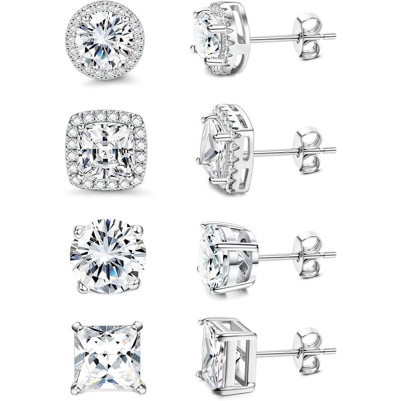 MILACOLATO Cubic Zirconia Stud Earrings Hypoallergenic 925 Sterling Silver Post Earrings Big Brilliant Stud Earrings for Women Men, Men's Accessories, Gifts For Boyfriend