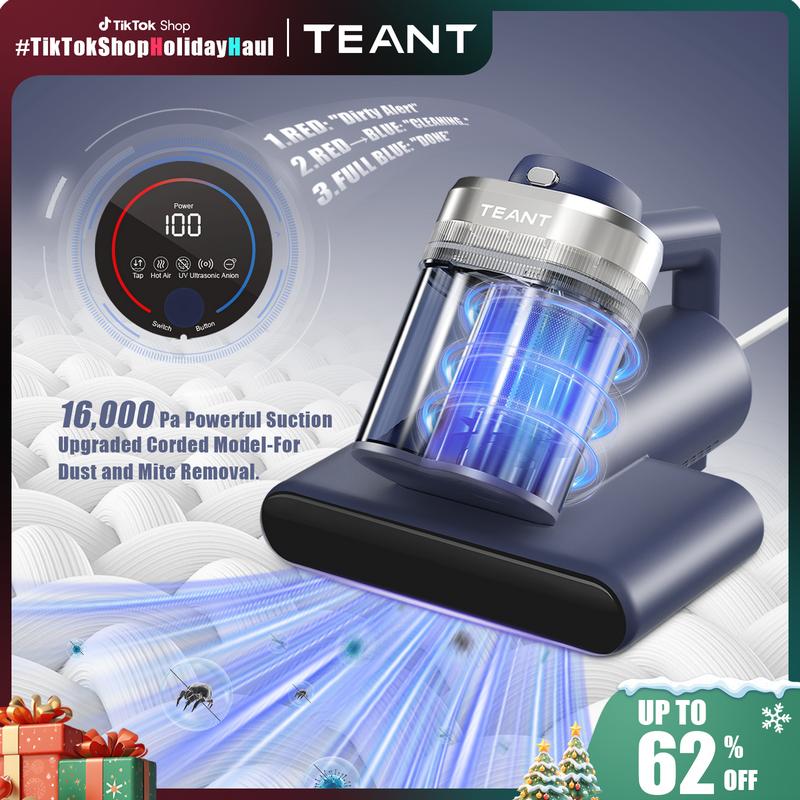 ãMother's day giftãTeant Mattress Vacuum Cleaner for Dust Mites, 16Kpa Powerful Suction, LED Display & UV-C Light, 149Â°F Hot Air Sterilization & ith Aroma Tablet, Double-Cup Handheld Vacuum with HEPA Filter for Bed, Sofa, Pet Hair deep cleaner Lightweight