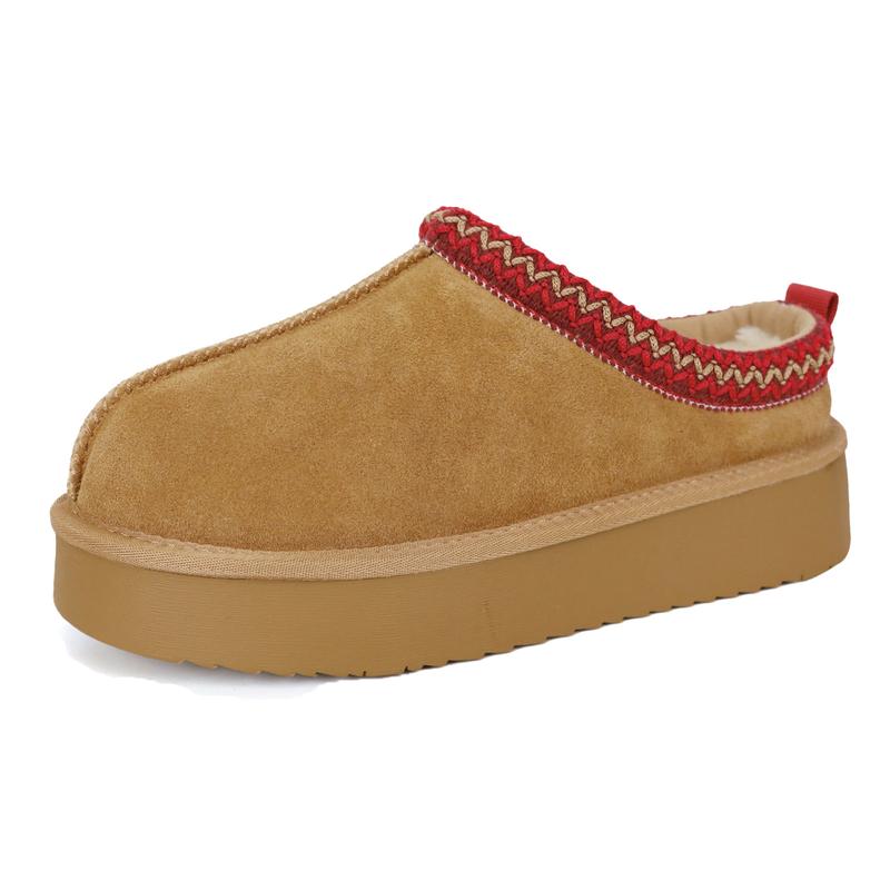 EVELLYHOOTD Women's Braided Leather Outdoor Suede Slippers Mini Platform Boots with Fluffy Fur Lining Short Ankle Boots for Autumn Winter Warm Walking Shoes