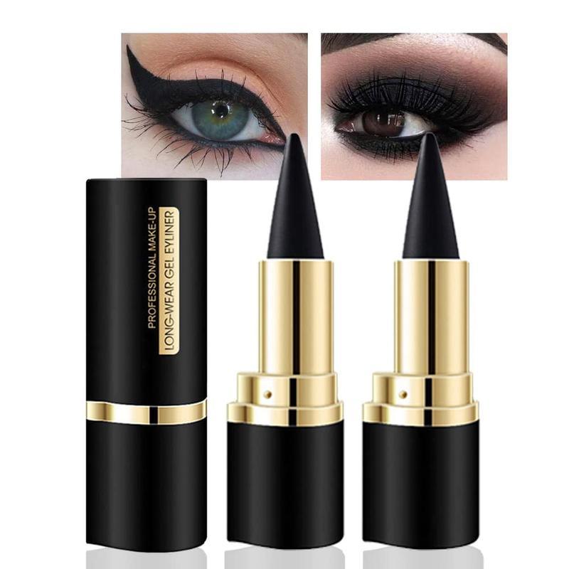 2Pcs Black Gel Eyeliner Pencil Set,Eye LinerWaterproof Smudge Proof, Cat Eye MakeupStencil,Eye Black Smokey Eyeshadow PaletteStick,Goth Halloween Makeup