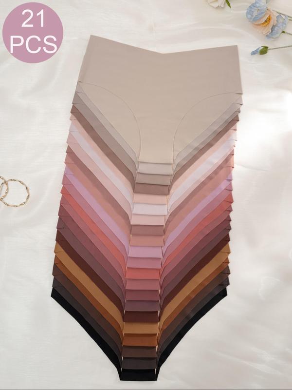 Women's 21pcs Solid Color Panty, Soft Comfy Breathable Seamless Knicker for Daily Wear, Multipack Underwear for All Seasons