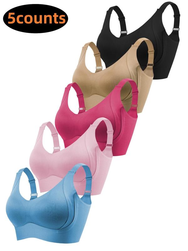 5pcs/6pcs Comfortable Seamless Bras for Women, Non-Wire Push-Up Wireless Bra, Multiple Colors, All Season, Daily Wear, Maximum Comfort
