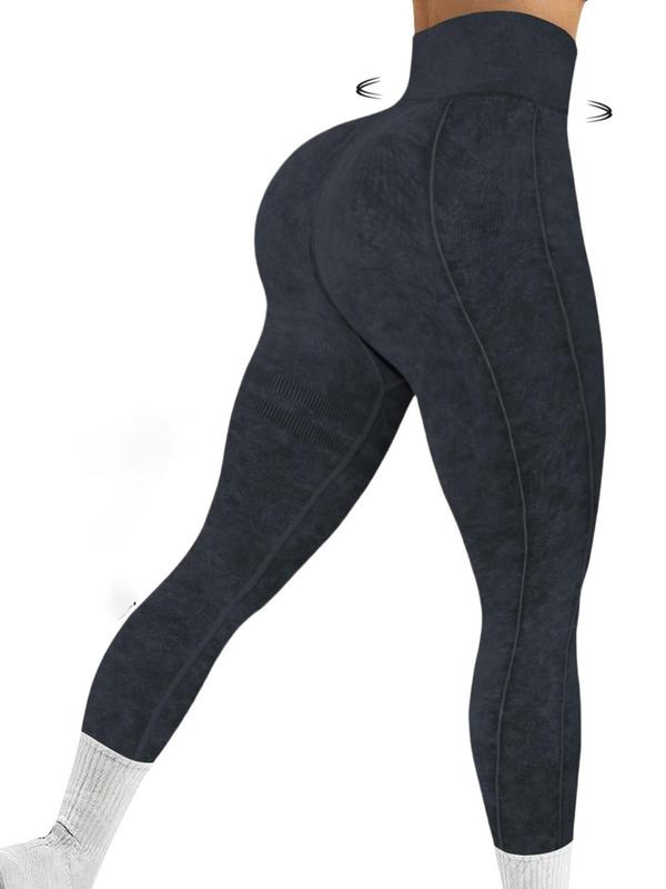 Women's Solid Sports Tummy Control Leggings, High Waisted Leggings, High Stretch Seamless Yoga Leggings, Ladies Sportswear for Indoor Outdoor Wear, Skinny Yoga Bottoms, Gym Workout Leggings, Stretchy Workout Leggings