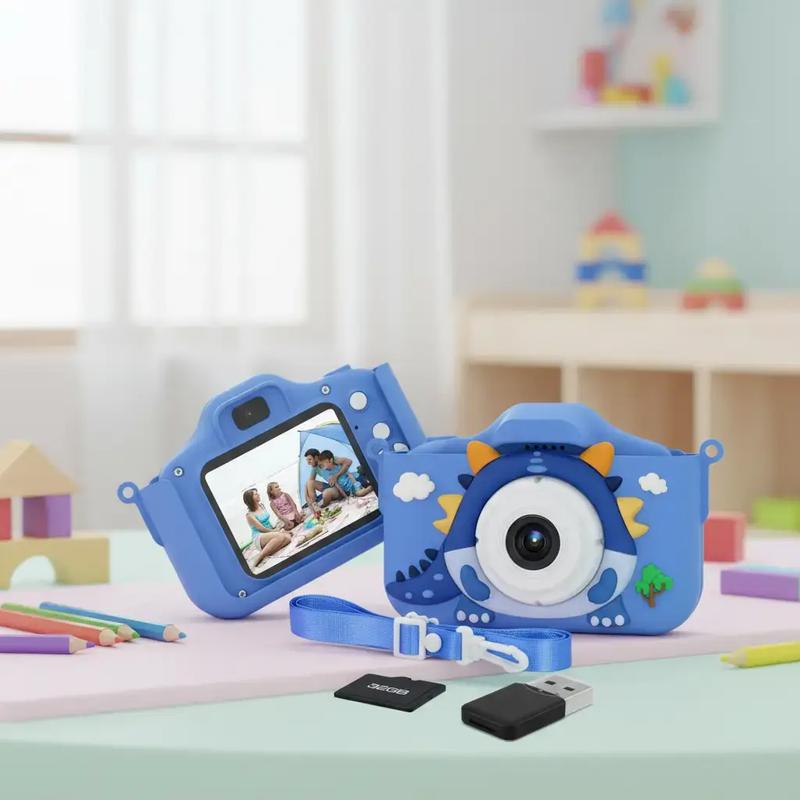 Cartoon Dinosaur Digital Camera, Cute Durable Video Recording Camera Toy with 32GB Memory Card, Birthday and Holiday Gift for Kids