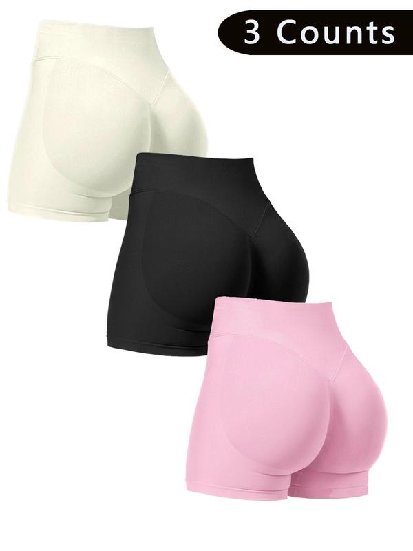 Women's Solid High Waist Sports Shorts, Stretch Knit Shorts, Breathable Seamless Skinny Shorts, Ladies Sportswear for Indoor Outdoor Wear, Running Yoga Shorts, Shaping Shorts, Workout Shorts