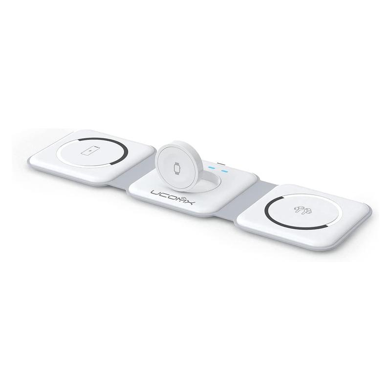 AwwPicks UCOMX 3 in 1 Wireless Charging Station for iPhone, Foldable Travel Cellphone Charger for iPhone AirPods iWatch Smartphone Christmas Gifts