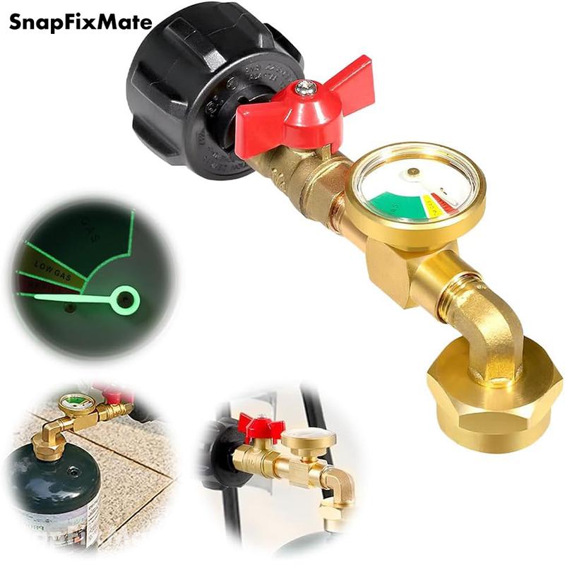 Propane Refill Adapter with Valve & Gauge, Gas Cylinder Filling Connector with Glow In The Dark Meter, Snapfixmate Ball Valve Gas Tank Gas Connector, Gas Cylinder Accessories, Christmas gifts, TikTokShopBlackFriday fathersdaygift