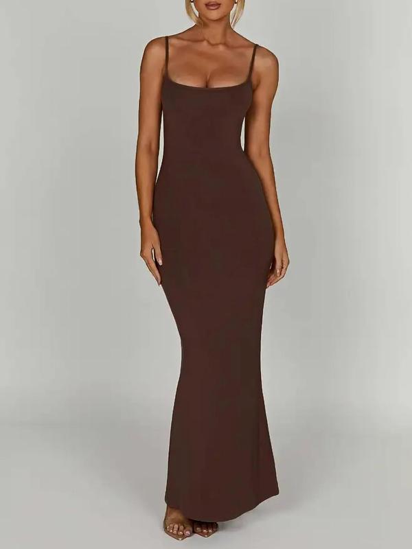 Women's Plain Backless Cami Dress, Solid Color Sleeveless Slim Long Minimalist Casual Basic Dress, Sundress Maxi Dress, Ladies Clothes for Summer Holiday Womenswear