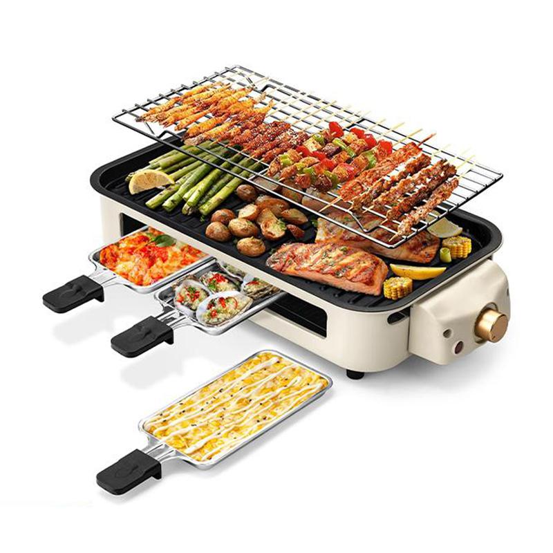 Pukomc Electric Indoor Grill,2 in 1 Indoor Grills for Kitchen with Grill Net & Non-Stick Cooking Removable Plate, Temperature Control, Dishwasher Safe, 1800W Smokeless barbecue Universal Griddle