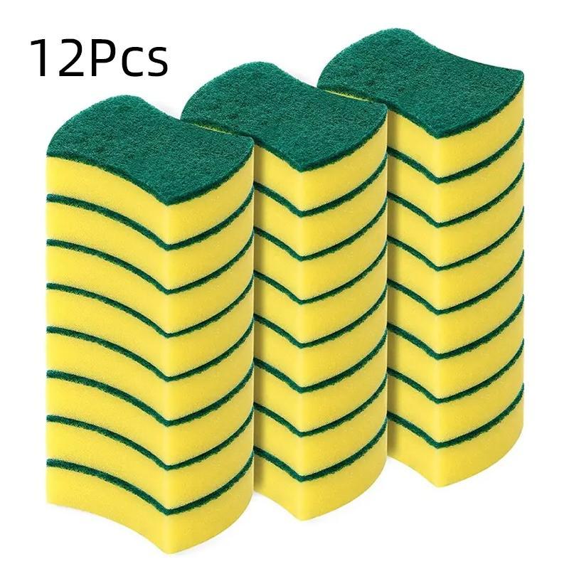 Kitchen Cleaning Dishwashing Sponge, 12pcs Dish Towel, Scouring Pad, Scratch Free Sponges, Home Eco-friendly Anti-scratch Dishware Scrubber, Kitchen Cleaning Tool