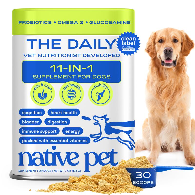 Native Pet The Daily Dog Vitamins & Supplements - 11-in-1 Vitamin Powder for Dog Food Topper - Collagen, Glucosamine, Probiotics, Omega & More- Supports Healthy Gut, Mobility & Overall Health