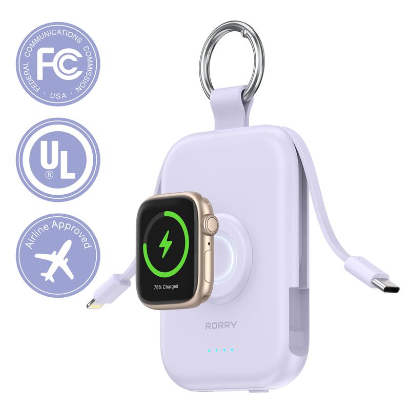 RORRY CharmGo 5000mAh Portable Charger Power Bank, Smart Mobile Power with Type-C Cable Keychain, Compact Mini Travel Essential Gift for Mobile Devices, Efficient Charging Accessories