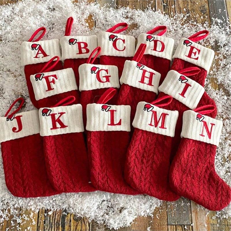 Knitted Letter Christmas Stocking, Personalized Initial Xmas Sock, Customizable Initials, Customized, Fireplace Hanging Decor, Holiday Party Gift, Home Decoration, Holiday Decorations, Festive Decor