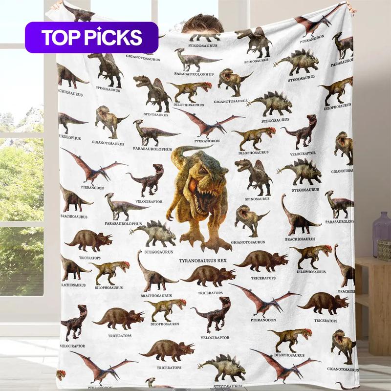 Dinosaur Print Cozy Blanket, Flannel Blankets, 1 Count Soft Comfortable Warm Napping Throw, Sleeping Bedding Supply for Home, Office or Travel, Decorative Giftable Blanket #GLOBAL PICKS