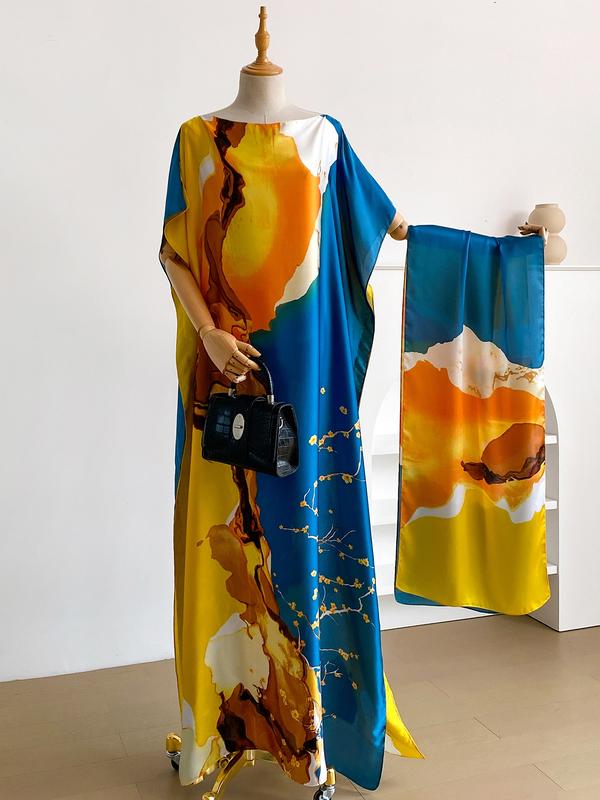 1 Piece Fashion Printed Robe Pullover Shawl moomoo Dress Long Wrap Silk Scarf Headband Ladies Seaside Beach Sunshade Sunscreen Satin Silk Scarf Womenswear