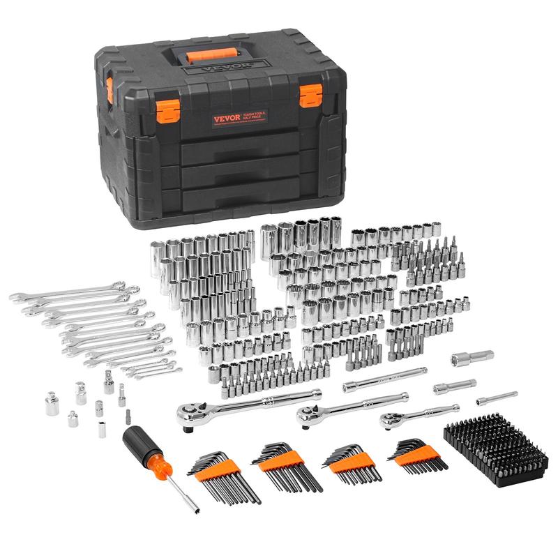 VEVOR Mechanic Tool Kit, Automotive Tools Set with 1/4"-3/8"-1/2" SAE & Metric Sockets, 145/205/450 Pcs, Storage Case & Accessories, Summervibes Line